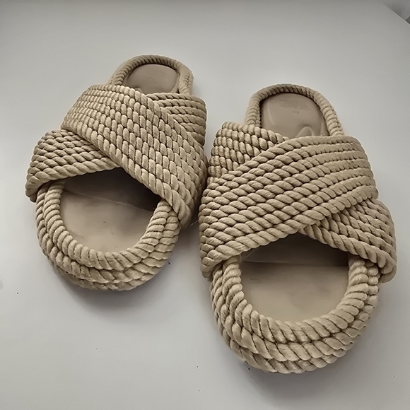 ZARA Neutral Rope Bohemian Slide Slip On Sandals Size 8 - Picture 3 of 9